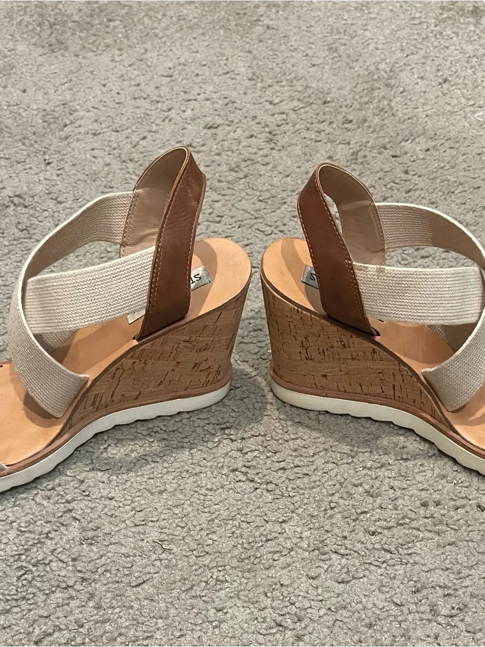 Steve Madden Neutral Canvas and Cork Platform Wedges